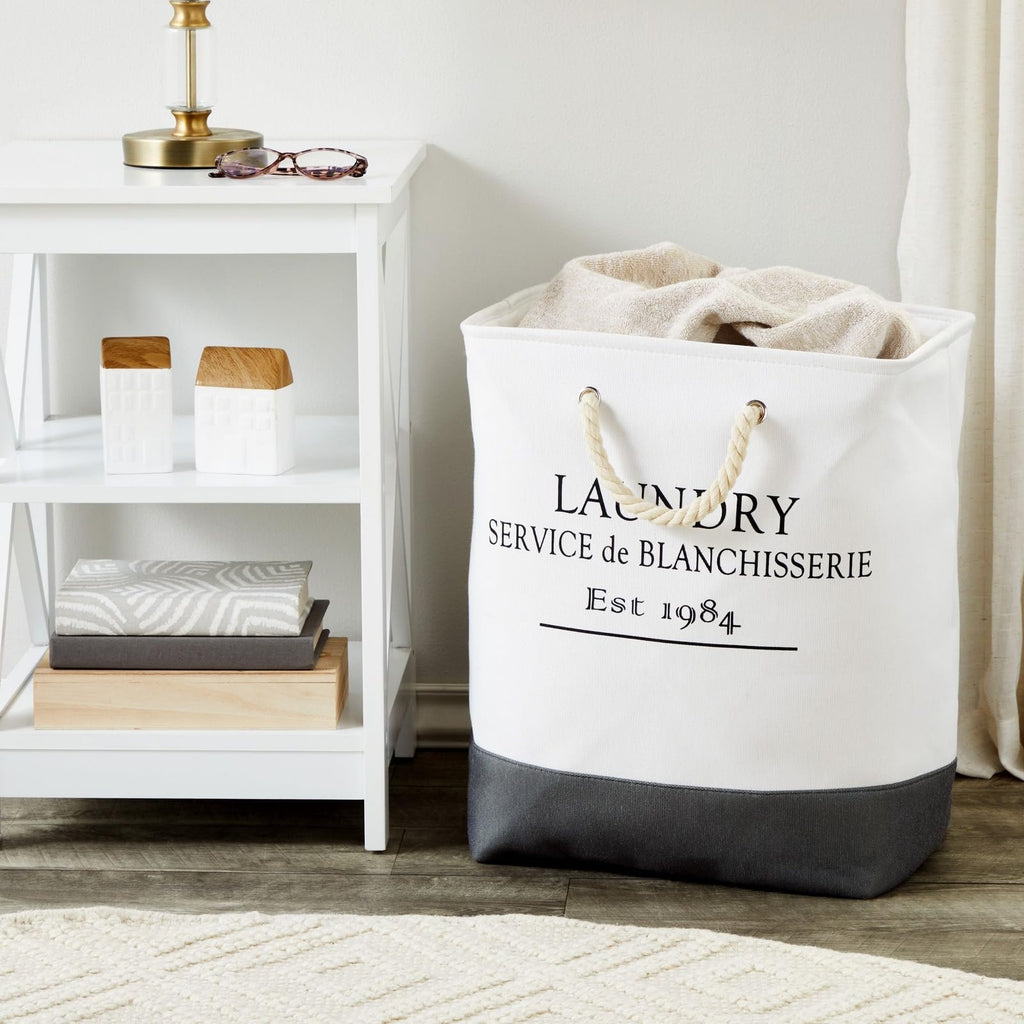 Canvas Laundry Hamper - Space-Saving Collapsible Basket - Farmhouse Laundry Basket - Dry Cleaning Tote for Delicates