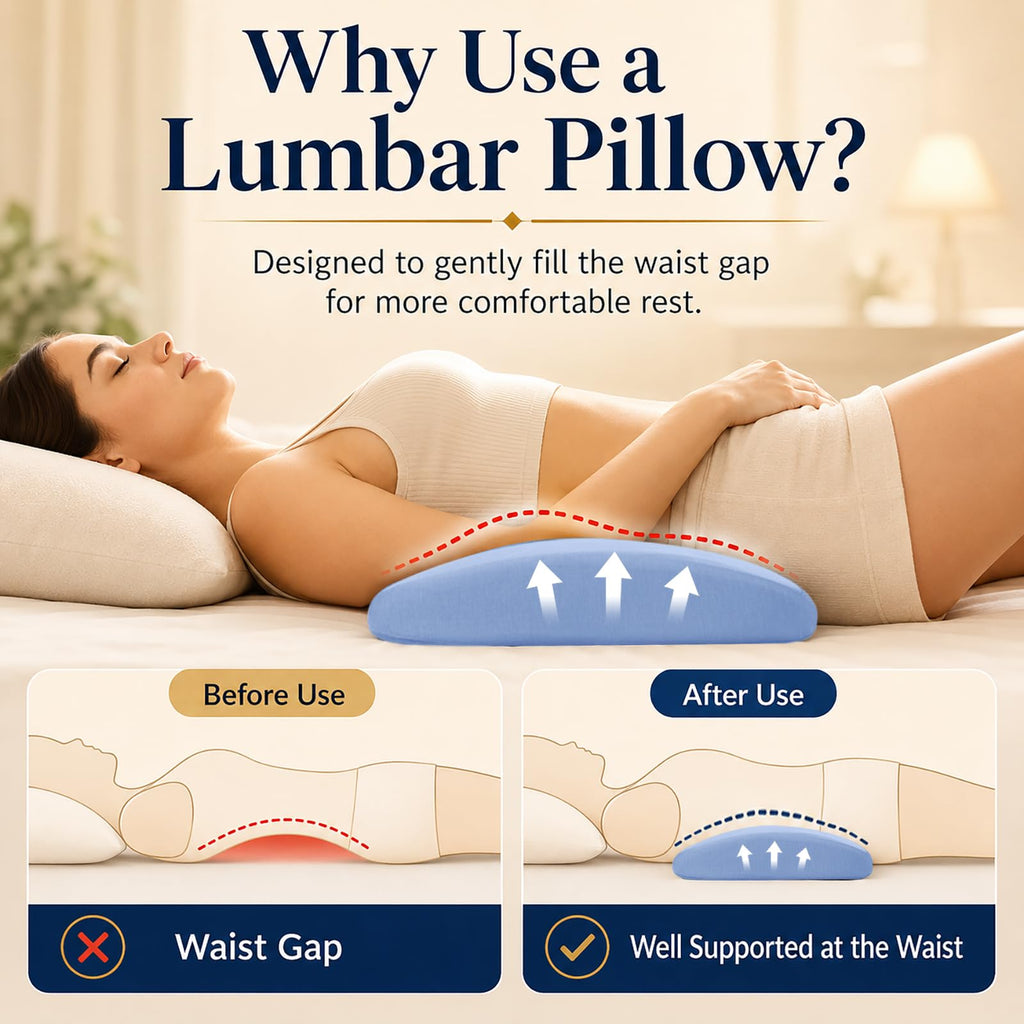 Lumbar Pillow for Sleeping, Lumbar Support Pillow for Bed for Back Pain Relief, Memory Foam Lower Back Pillow for