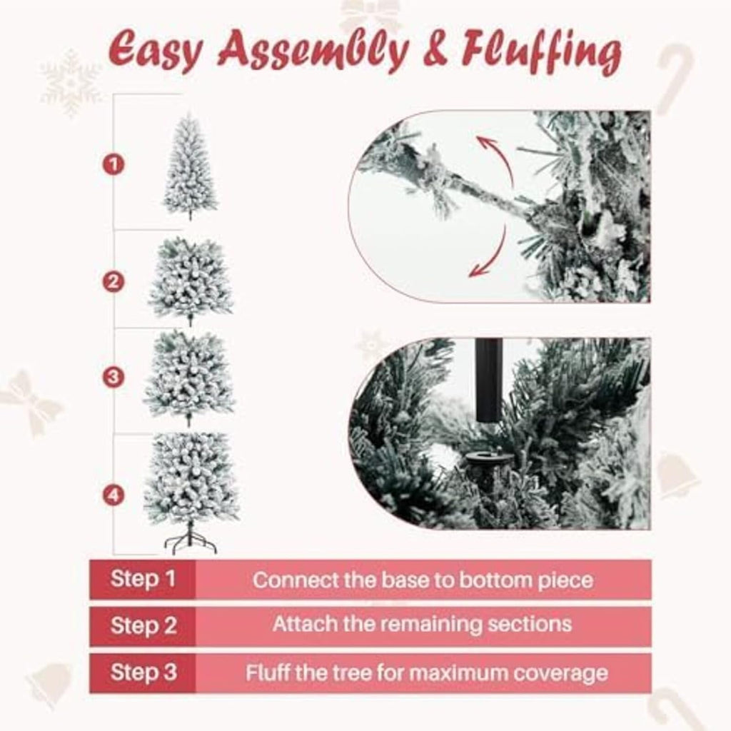 Snow Flocked Pencil Christmas Tree, Prelighted Artificial Slim Christmas Trees with 500 Incandescent Lights, 1100