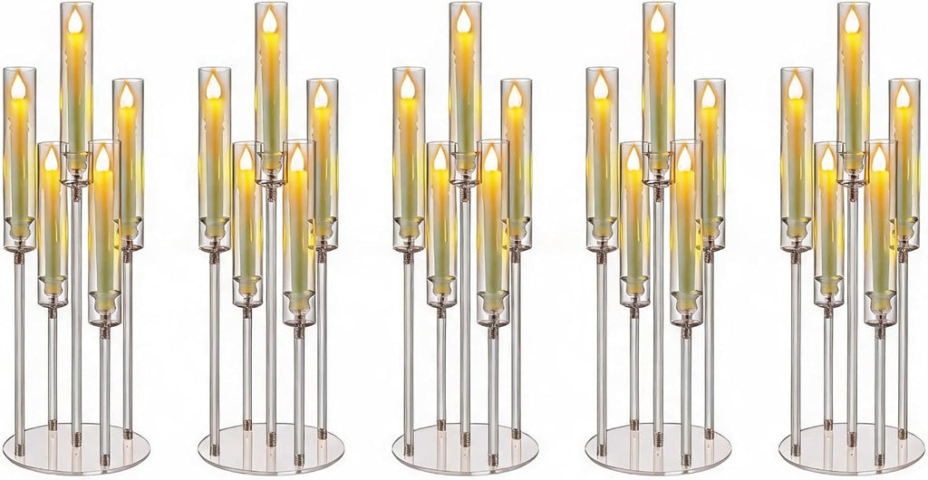 5Pcs Acrylic Candelabra 5 Arms Clear Candle Holder, Elegant Candlestick Holders for Table Centerpieces, Dining Room