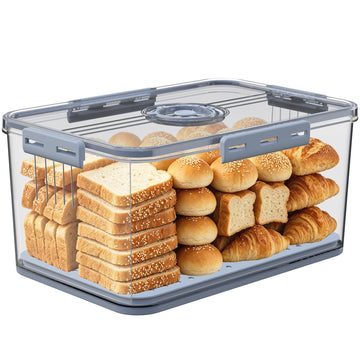 Large with Lid,Time Recording Airtight Bread Container Grey