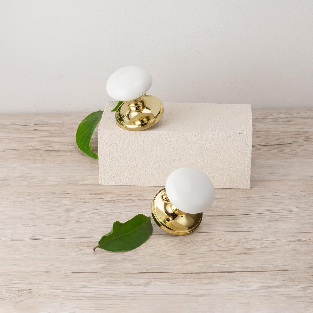 White Door Knobs, Waterproof and Easy Clean Door Knobs Interior, Anti-Scratch Gold Porcelain Door Handles