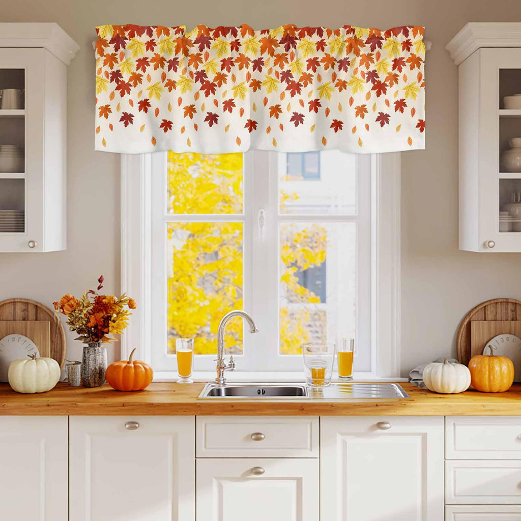 Fall Valance for Windows Maple Leaves Curtains Valances Thanksgiving Rod Pocket Valance Window Treatments Harvest