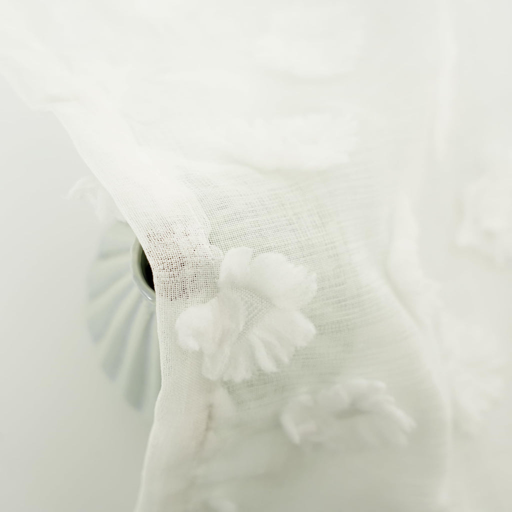 Kitchen Curtain Valance for Windows 18 Inch White Sheer Voile Chiffon Curtains Living Room Embroidered Pom Pom Light
