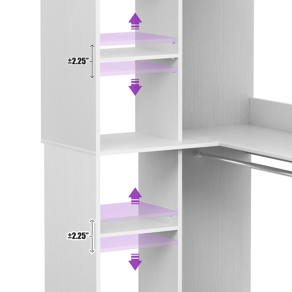Corner Closet System with Shelves, 36'' Closet Organizer System with 2 Hanging Rods, Freestanding Walk-in L Shaped