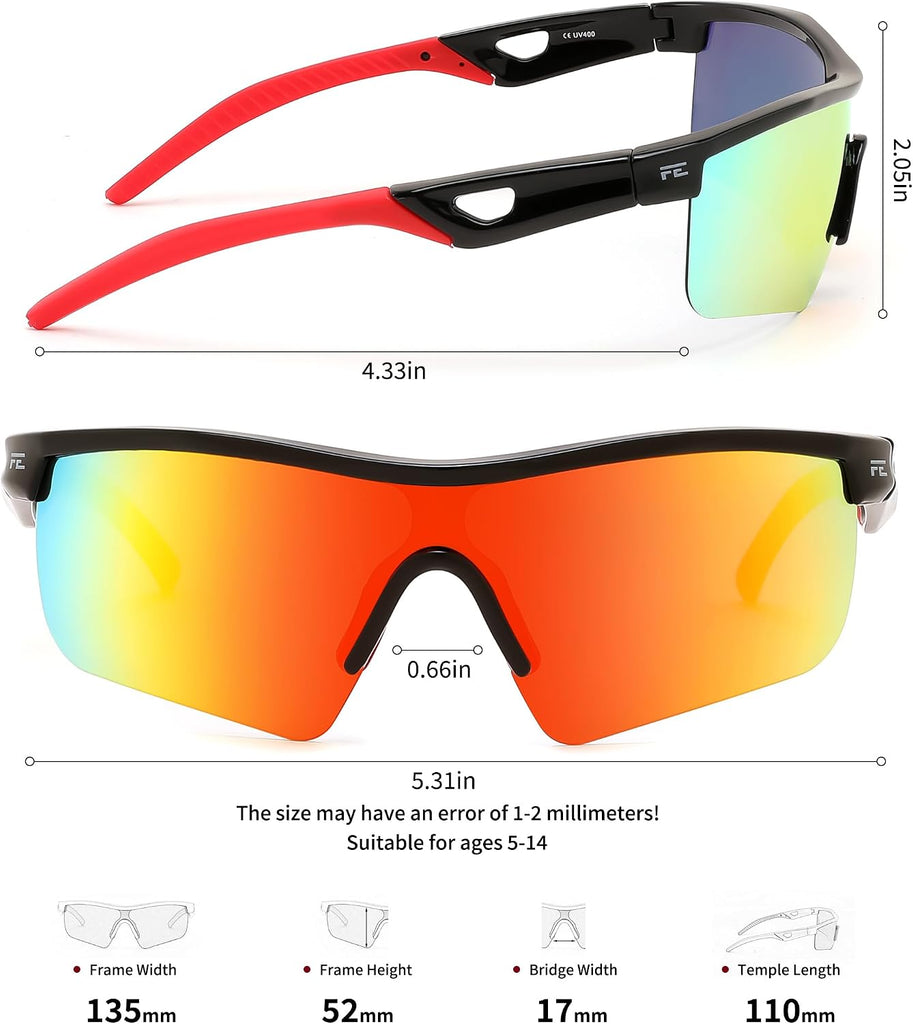 Kids Polarized Sports Sunglasses, TR90 UV400 Baseball Cycling