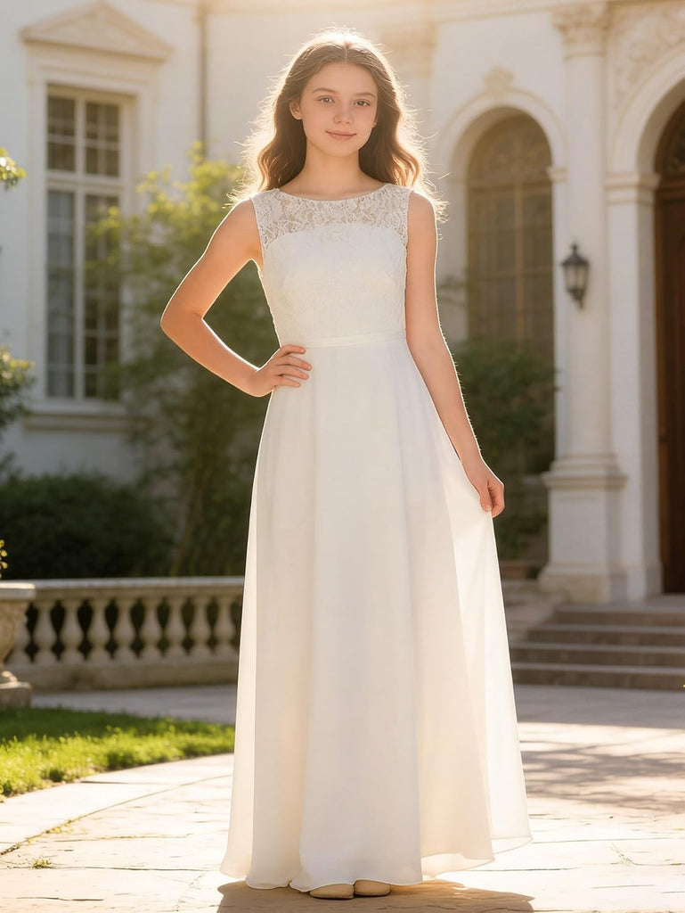 Girls Chiffon Maxi Dress Draped Back Flower Girl Wedding Dress