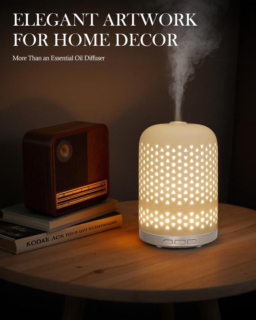 Essential Oil Diffuser, 2.4MHz Ultrasonic Cool Mist Aromatherapy Diffusers for Large Room, Ceramic Diffusers