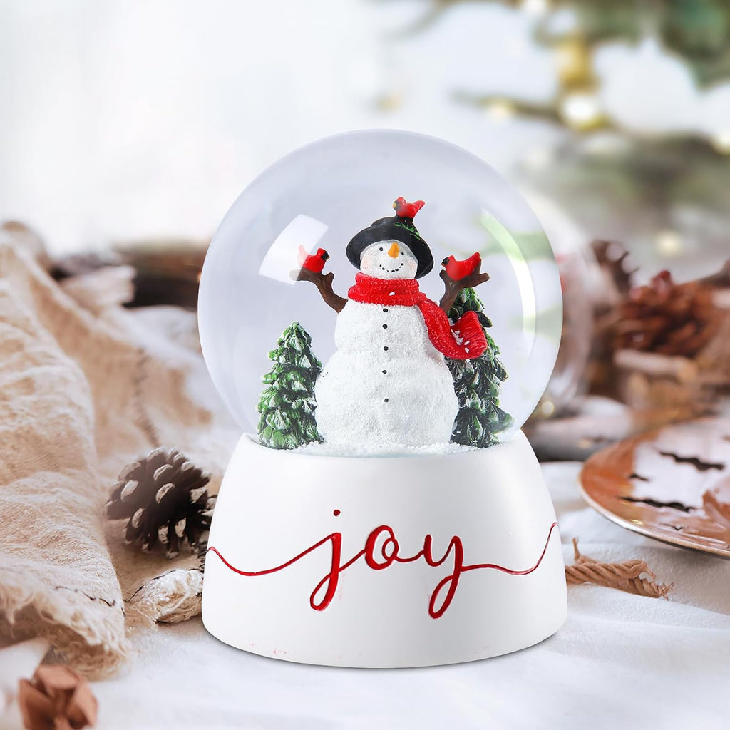 Christmas Snow Globes, Snowman Snow Globes with Red Cardinal and Music Lighted Swirling Glitter Clockwork Water Globe