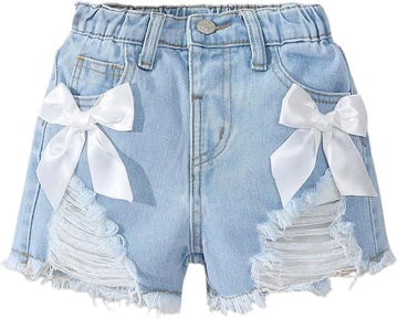 Toddler Girl's Jeans Shorts Cute Coquette Bowknot Ripped Distressed Denim Shorts