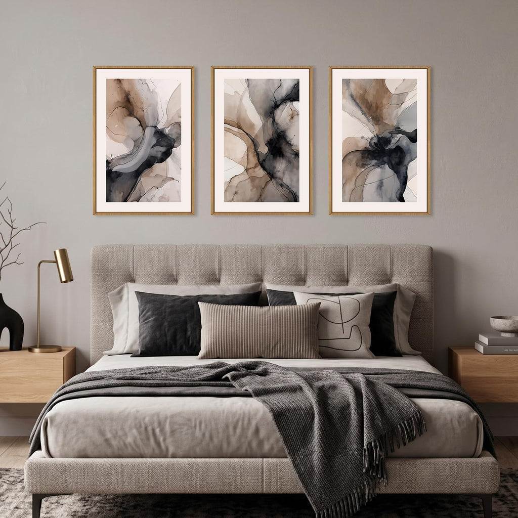 Abstract Brown Marble Framed Canvas Wall Art Set-16"x24"x3