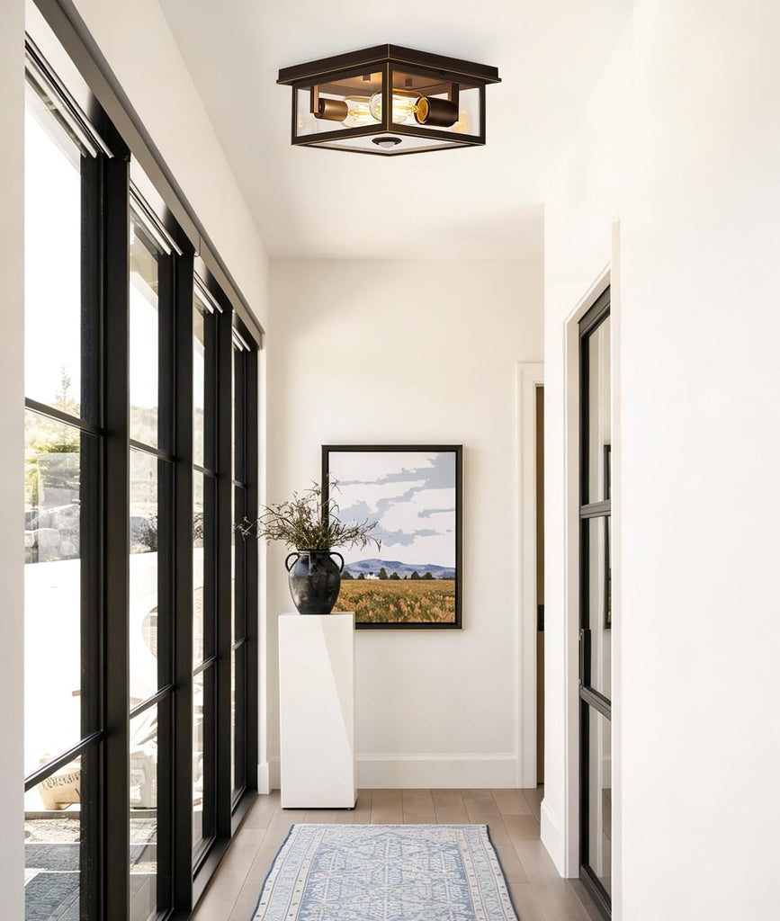 Motion Sensor Outdoor Ceiling Light with Remote, 8.5 Inch Brown and Gold Flush Mount Porch Light Fixture with United