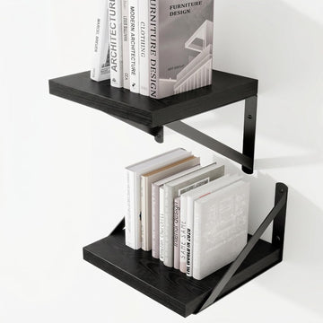 Deep Wall Shelves 24"W x 8"D Engineered Wood Floating Shelves for Wall, Sturdy Metal Bracket Bookshelves Home Decor