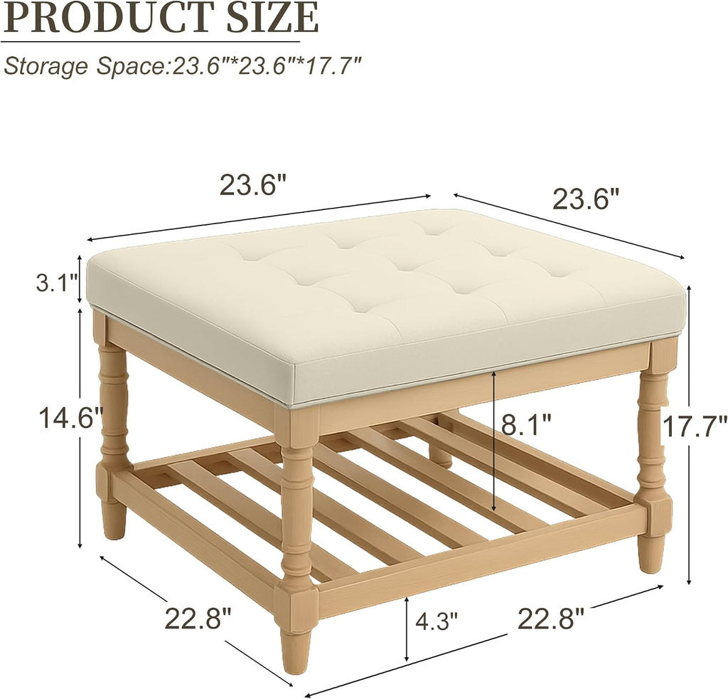 Square Ottoman Coffee Table with Storage,Upholstered Tufted Storage Ottoman Foot Rest,Mid Century Modern Coffee Table