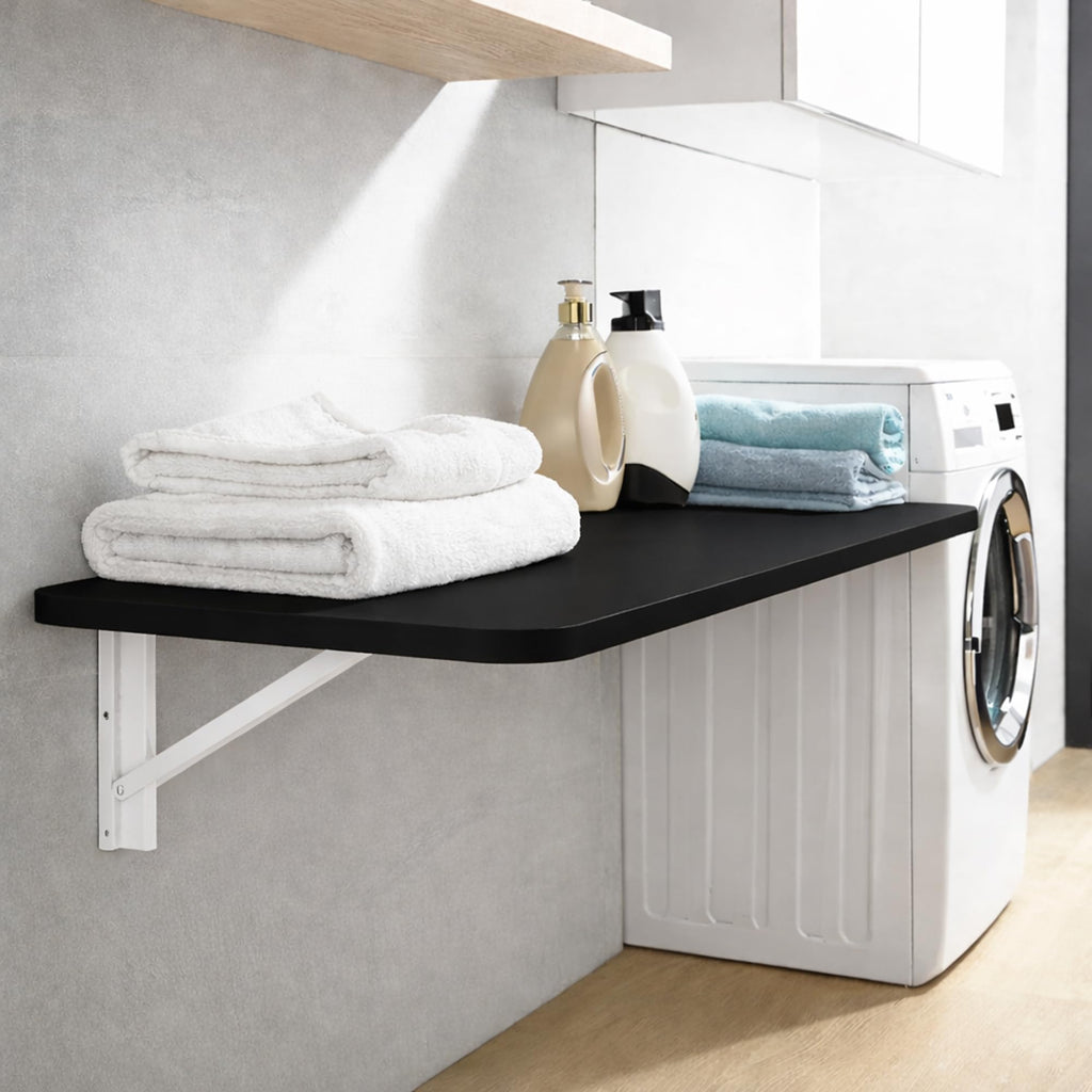 Laundry Folding Table, 40'' x 20'' Wooden Wall Mount Desk, Laundry Table for Folding Clothes, 40'' Length (Black