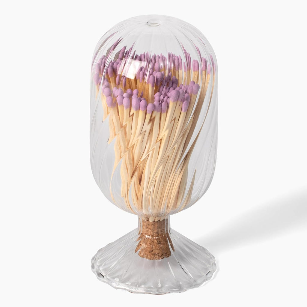 Premium Helix Glass Cloche - Decorative Jar with Striker. Holder for Long Matches for Candles, Fireplace, Bathroom
