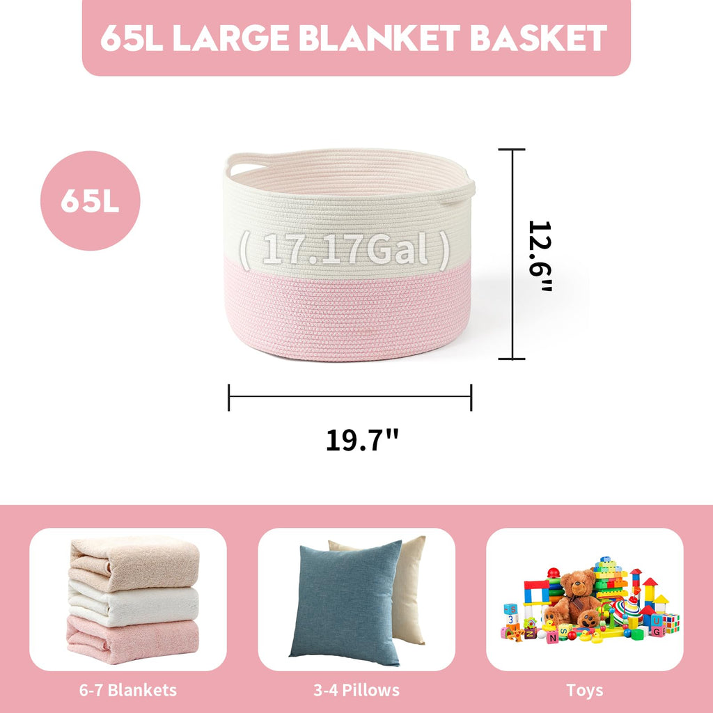 Foldable Laundry Hamper Basket with Collapsible Handle Cotton Rope Soft Woven Fabric Storage Organizer Clothes Toys