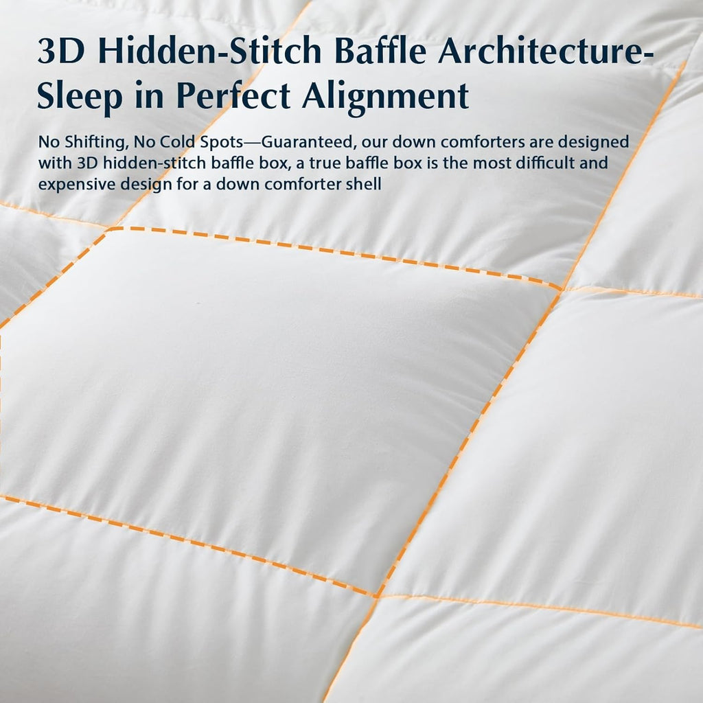 Goose Down Fiber Comforters Oversized Queen Duvet Insert, All Season White Comforter