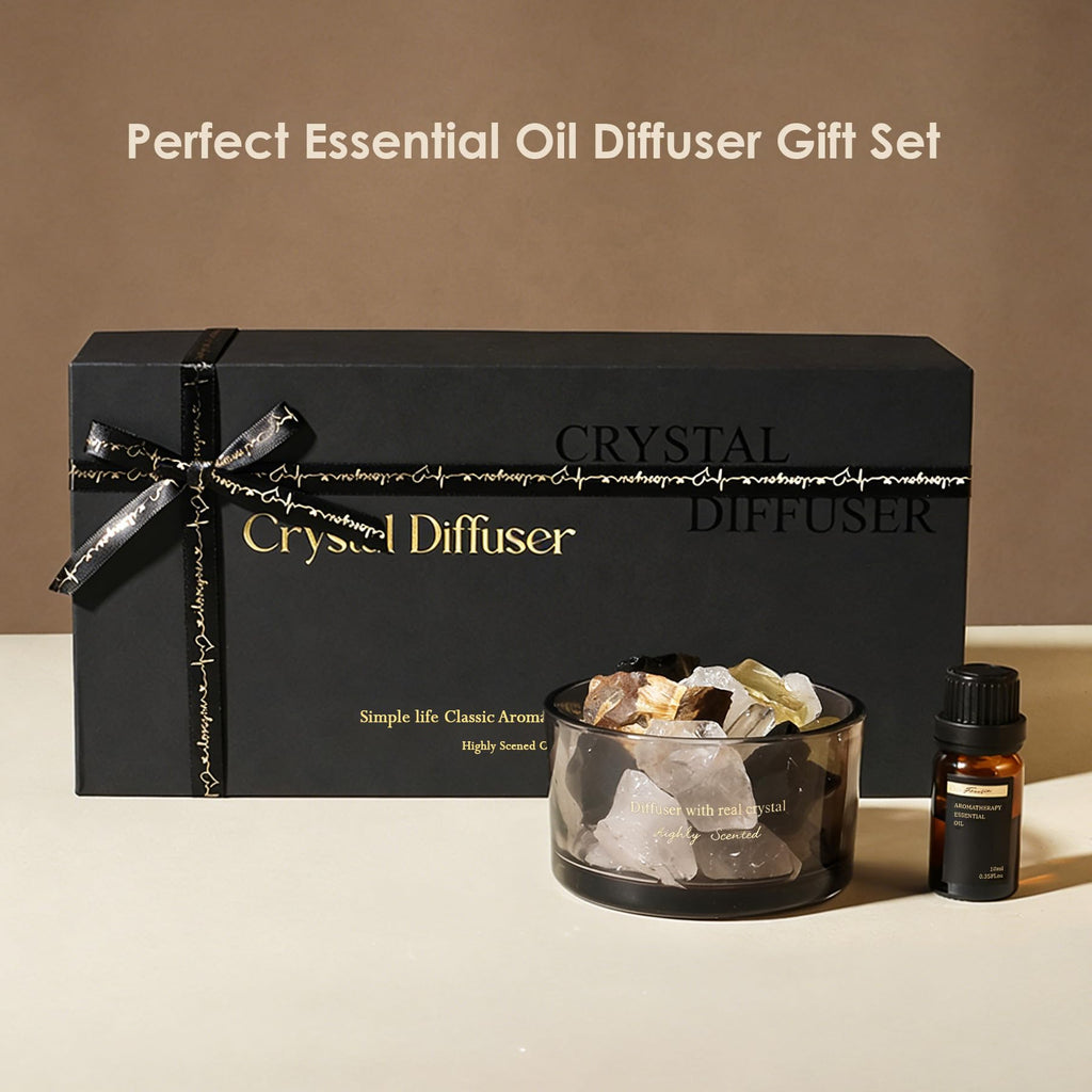 Crystal Stone Aroma Diffuser with Essential Oils Decor & Fragrance 2 in 1, Chic Aromatherapy Gift Set (Freesia Scent)