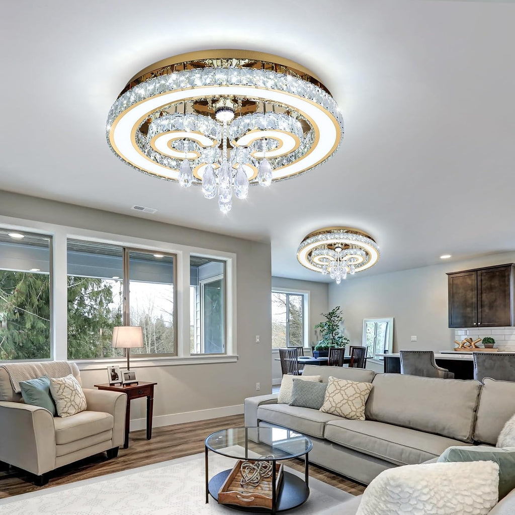 Modern Chandeliers Bedroom LED Light Crystal Flush Mount Ceiling Lights for Dining Room Gold Chandelier Sparkling