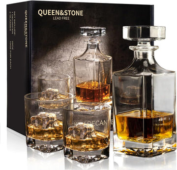 Square 25Oz Whiskey Liquor Decanter Set With 2 Glasses in Box,Decanter Set for Scotch Liquor,Whiskey Wine Decanter