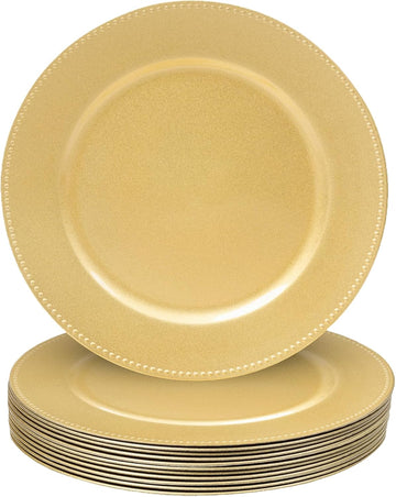 Gold Charger Plates, Round Plate Chargers with Beaded Rim - Set of 12