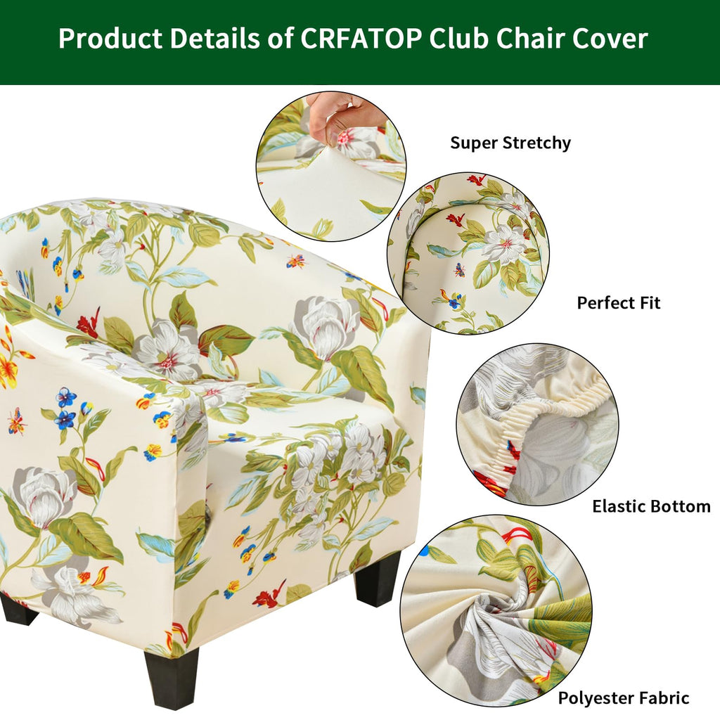 Stretch Barrel Club Chair Covers Printed Tub Sofa Slipcover, 24