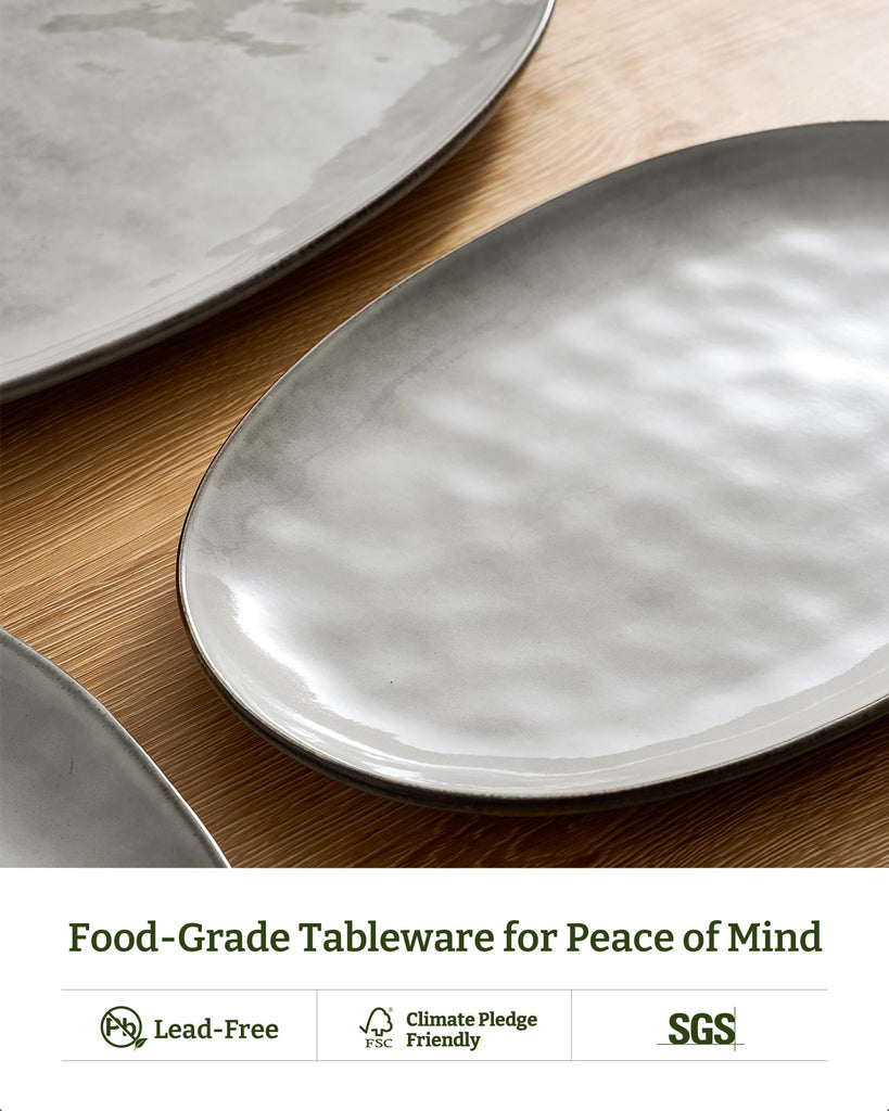 Serving Platters Set of 3 Sizes - Oval, Grey