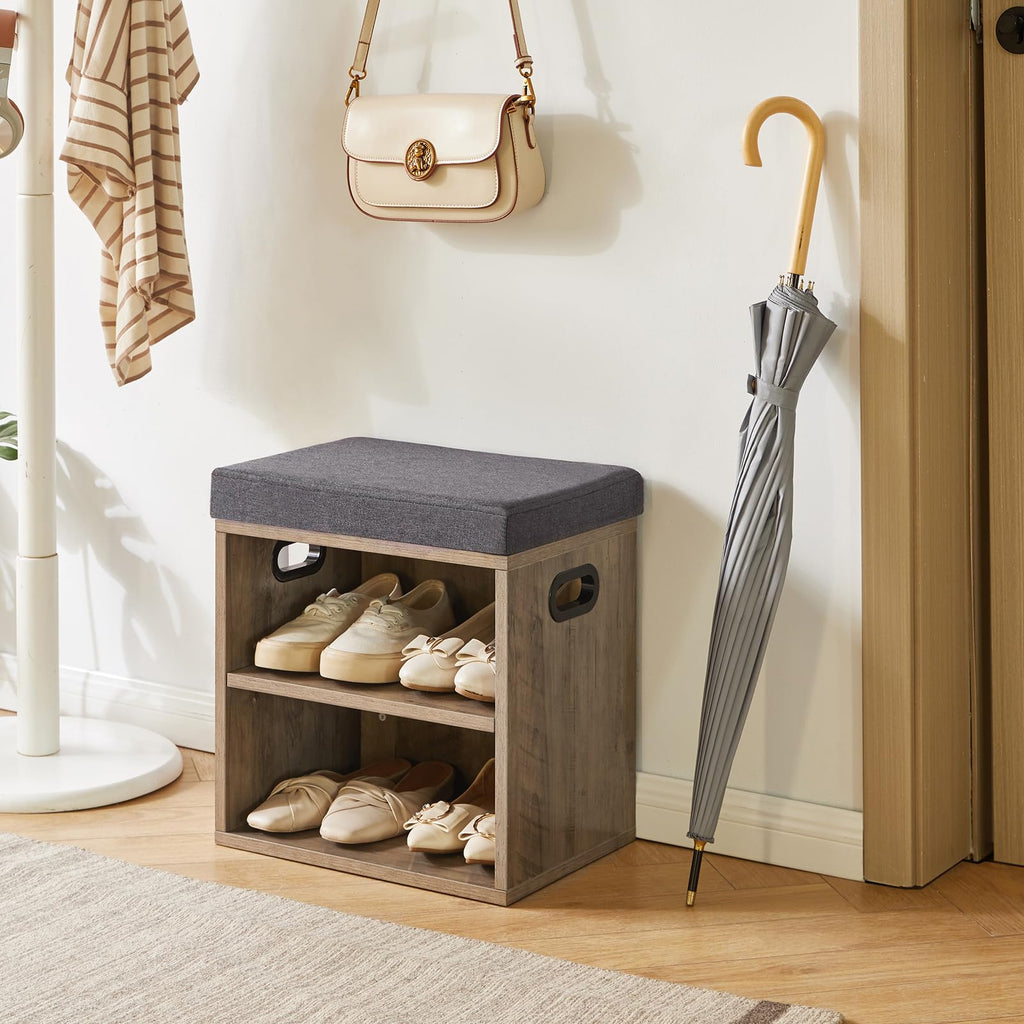 Small Shoe Storage Bench with Cushion, Silver Gray