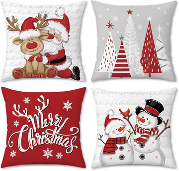 Merry Christmas Throw Pillow Covers 18x18 Inches - Set of 4