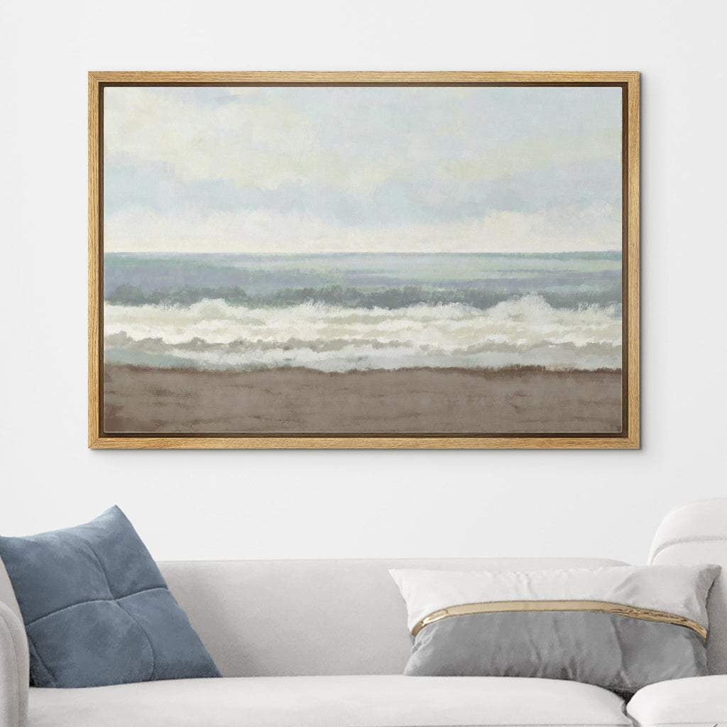 Framed Canvas Print Wall Art Ocean Wave Coastal Landscape Nature Wilderness Illustrations Fine Art Decorative