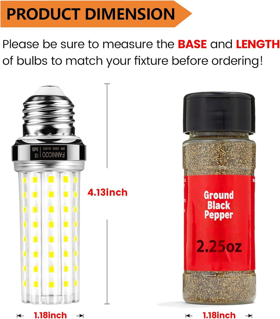 LED Corn Light Bulb 150W Equivalent 2500 Lumen 6500K Cool Daylight White 20W E26/E27 Base Non-dimmable Ceiling Fan