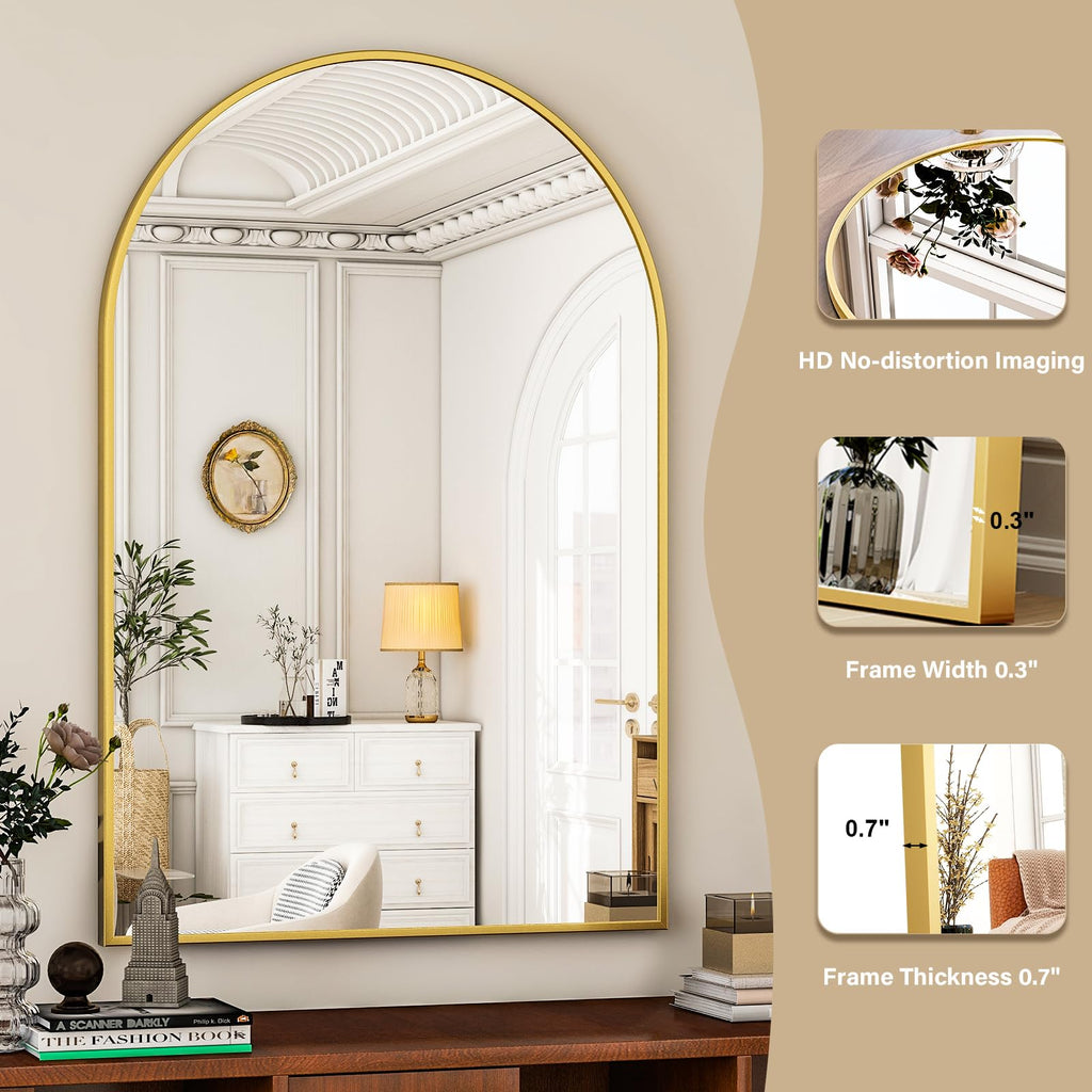 Arched Wall Mirror 30"x40" Gold Arch Bathroom Vanity Mirror