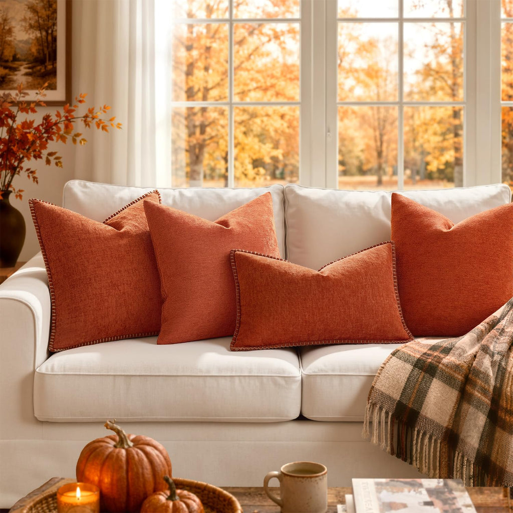 Pack of 2 Burnt Orange Decorative Fall Pillow Covers 20x20 Inch