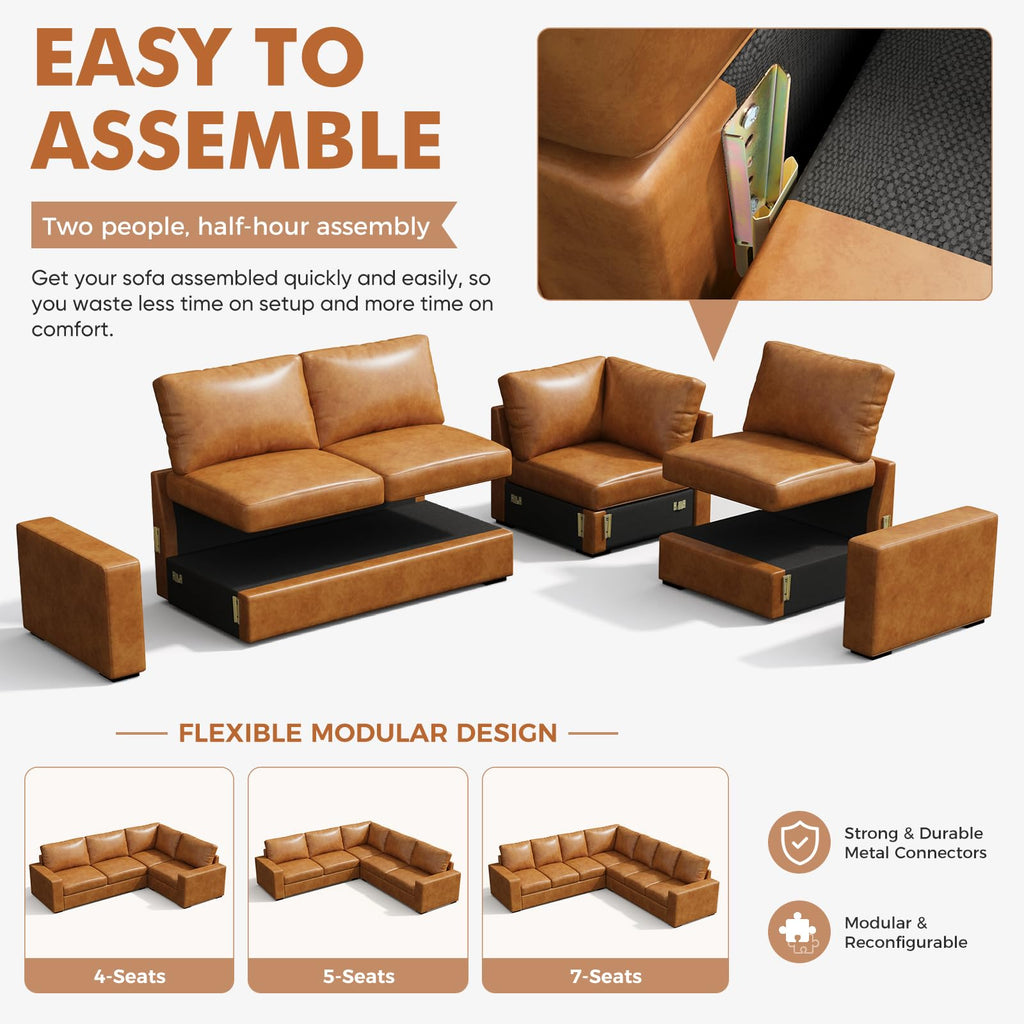 Oversized Modular V Shaped Sectional Couches, 7 Seater Comfy Sofa with Wide Armrest, Thick Spring Cushions, Luxury