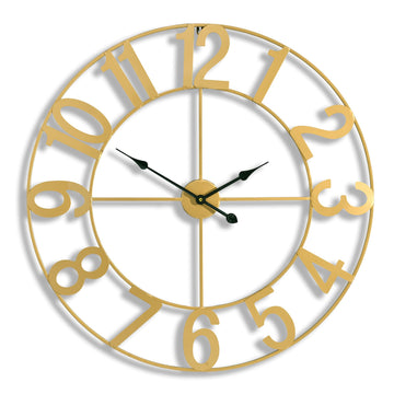 Large Wall Clock, Metal Frame, Battery Powered (32 Inch, Gold)