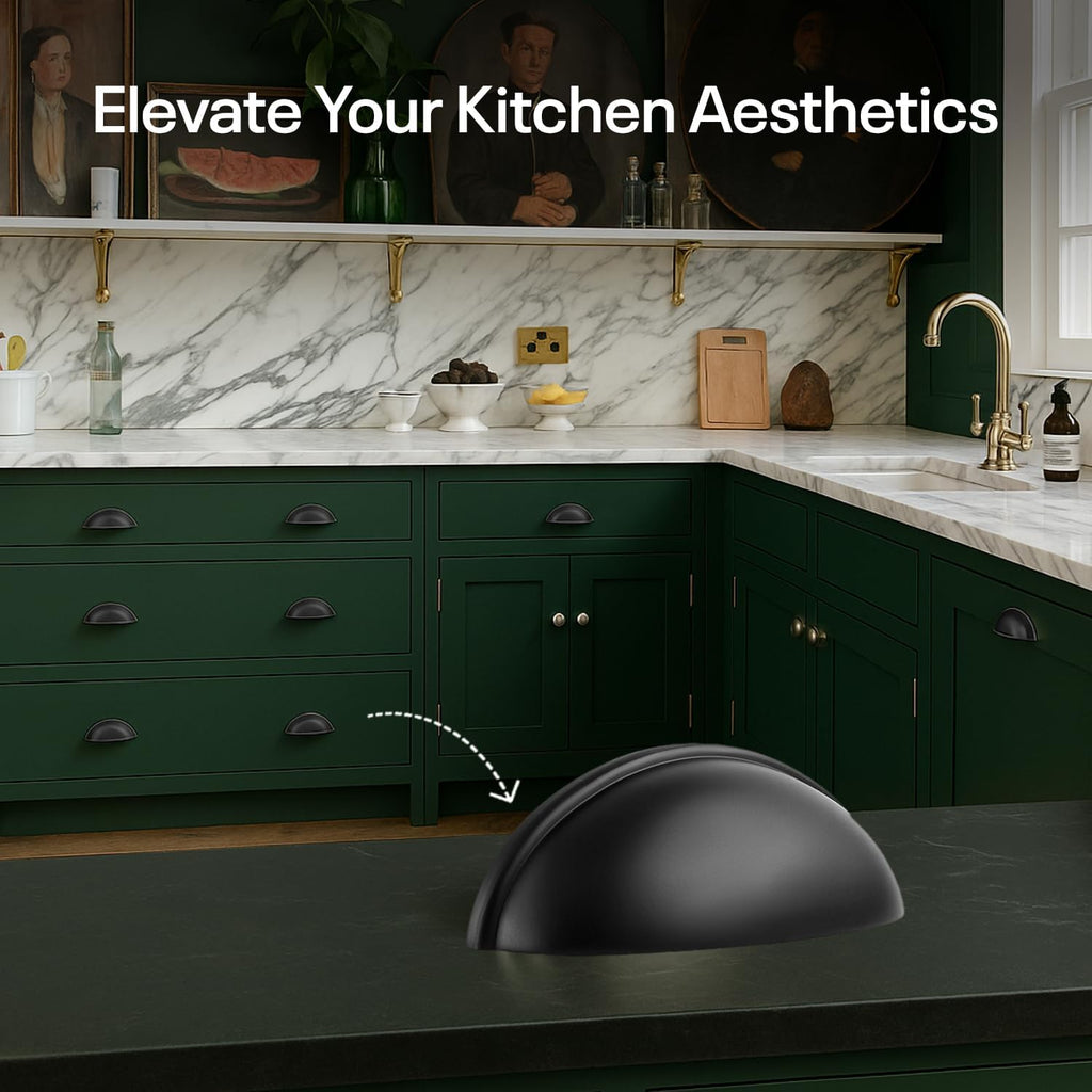 Cup Drawer Pulls - 10 Pack - Matte Black Cabinet Handles 3 Inch - Matte Black Cabinet Pulls - Cabinet Cup Pulls for