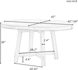 42"-58" Farmhouse Extendable Dining Table for 4-6, Solid Wood Round Dining Table with 16" Leaf & X-Shaped Base