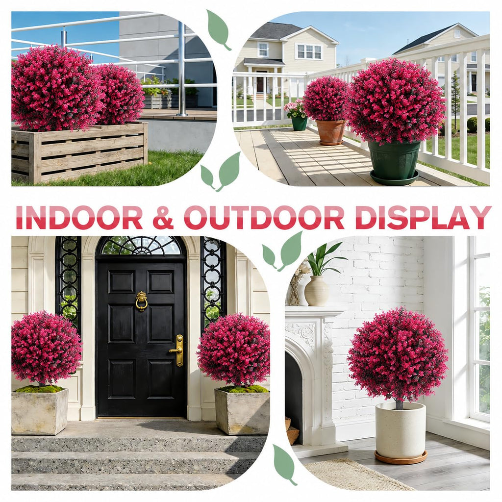 Artificial Cedar Eucalyptus Ball Trees 25" Set of 2, UV Resistant Faux Boxwood Plants with Ground Spikes for Outdoor