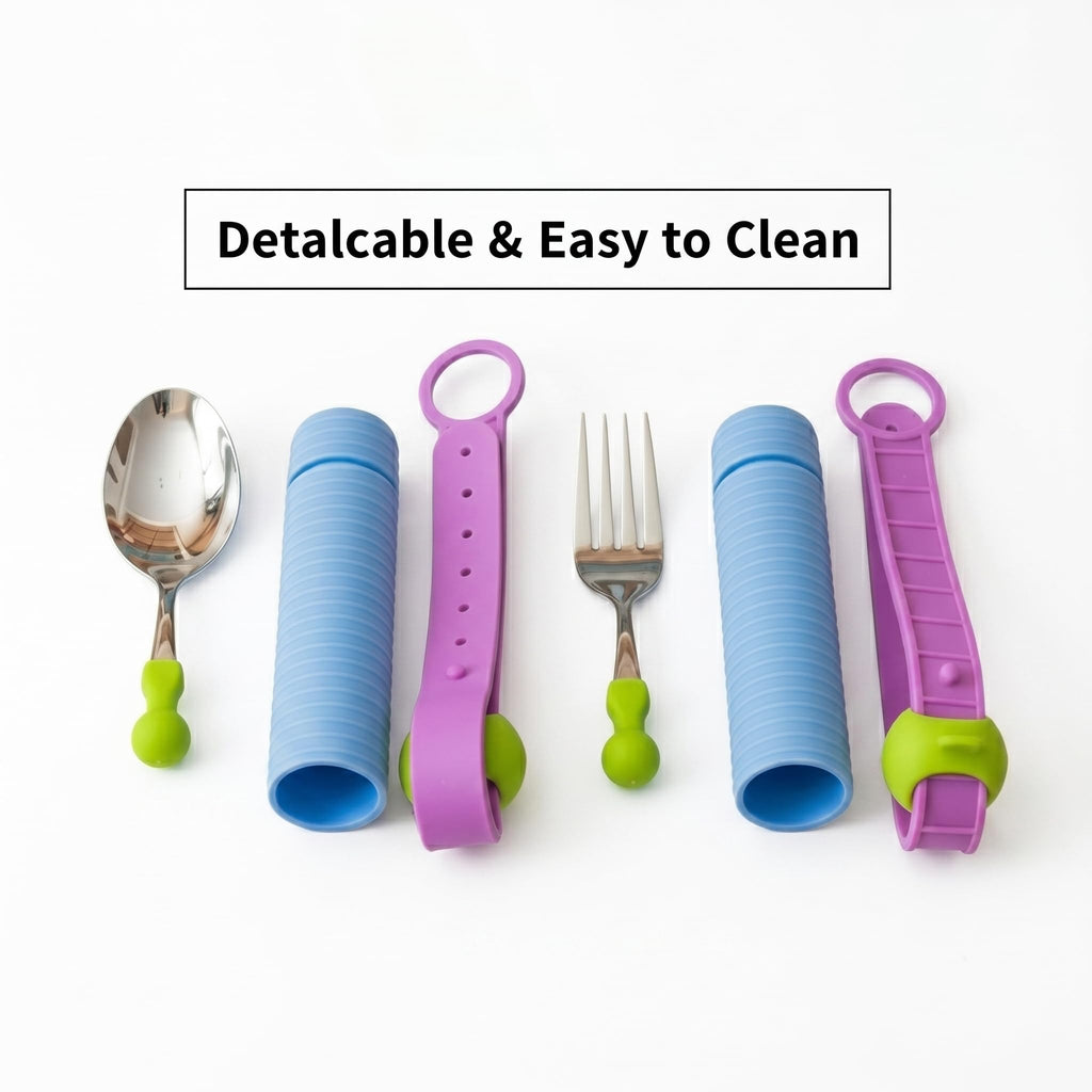 Weighted Adaptive Utensils for Enhanced Stability - Bendable, Non-Slip Utensil Set with Adjustable Wrist Strap &