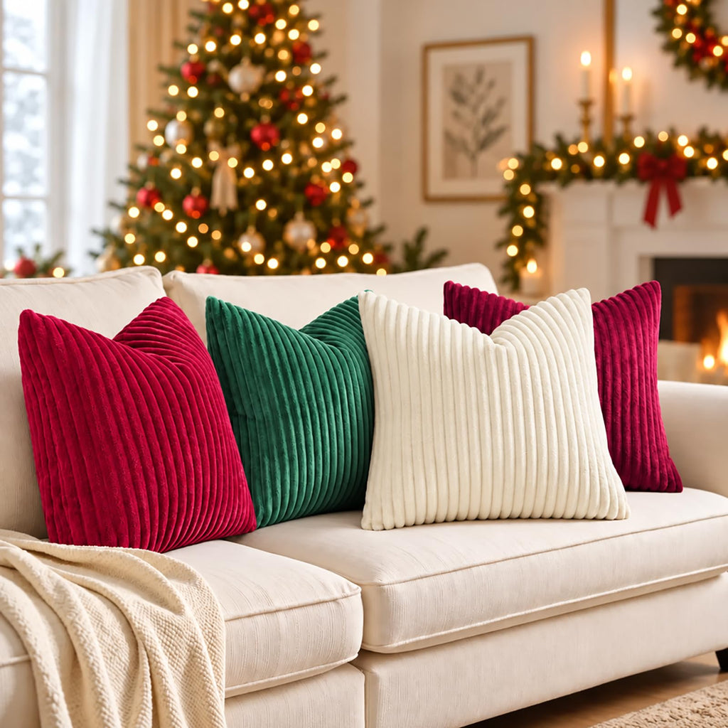 Christmas Soft Green Flannel Throw Pillow Covers 16x16 Set of 2