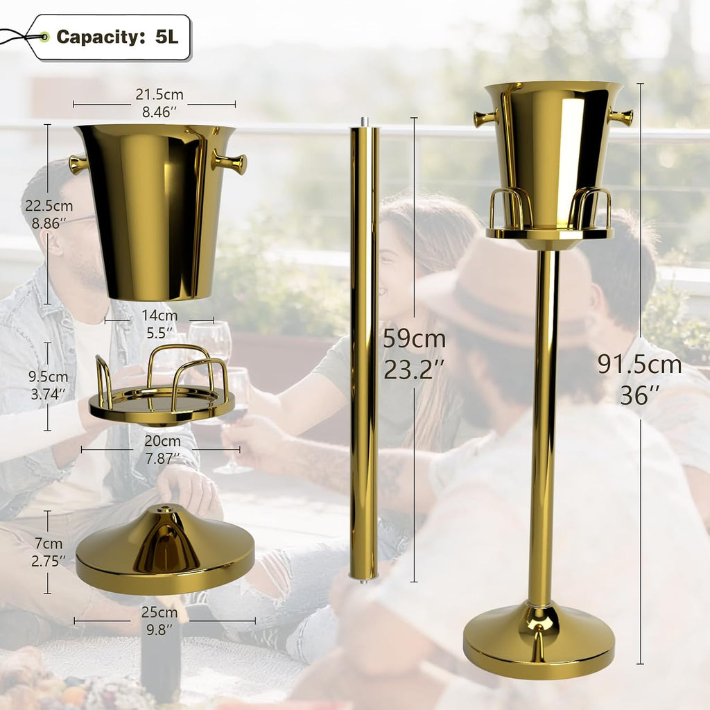 Champagne Bucket with Stand, Standing Ice Buckets 5L(Gold 1Pack)