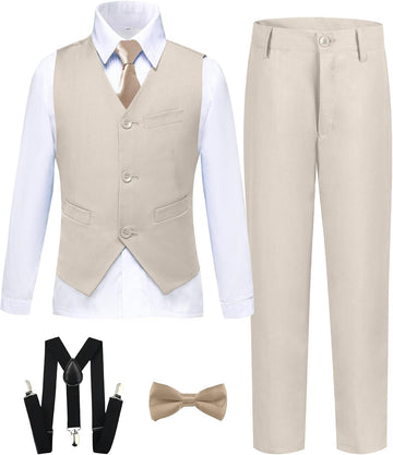 Boys Dress Pants Suit 6 Piece Slim Fit Tuxedo for Kids Teen Boys