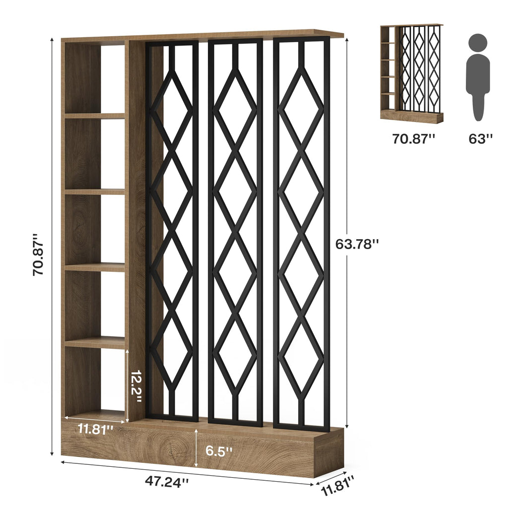 70.87" Tall Wall Room Divider with 5-Tier Storage Shelves
