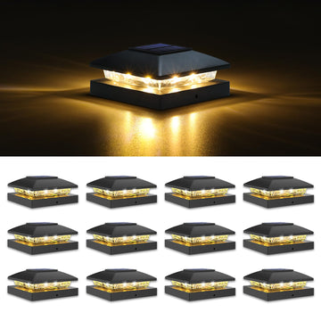 4x4 Solar Post Cap Lights, 12 Pack Black Waterproof Fence Lights
