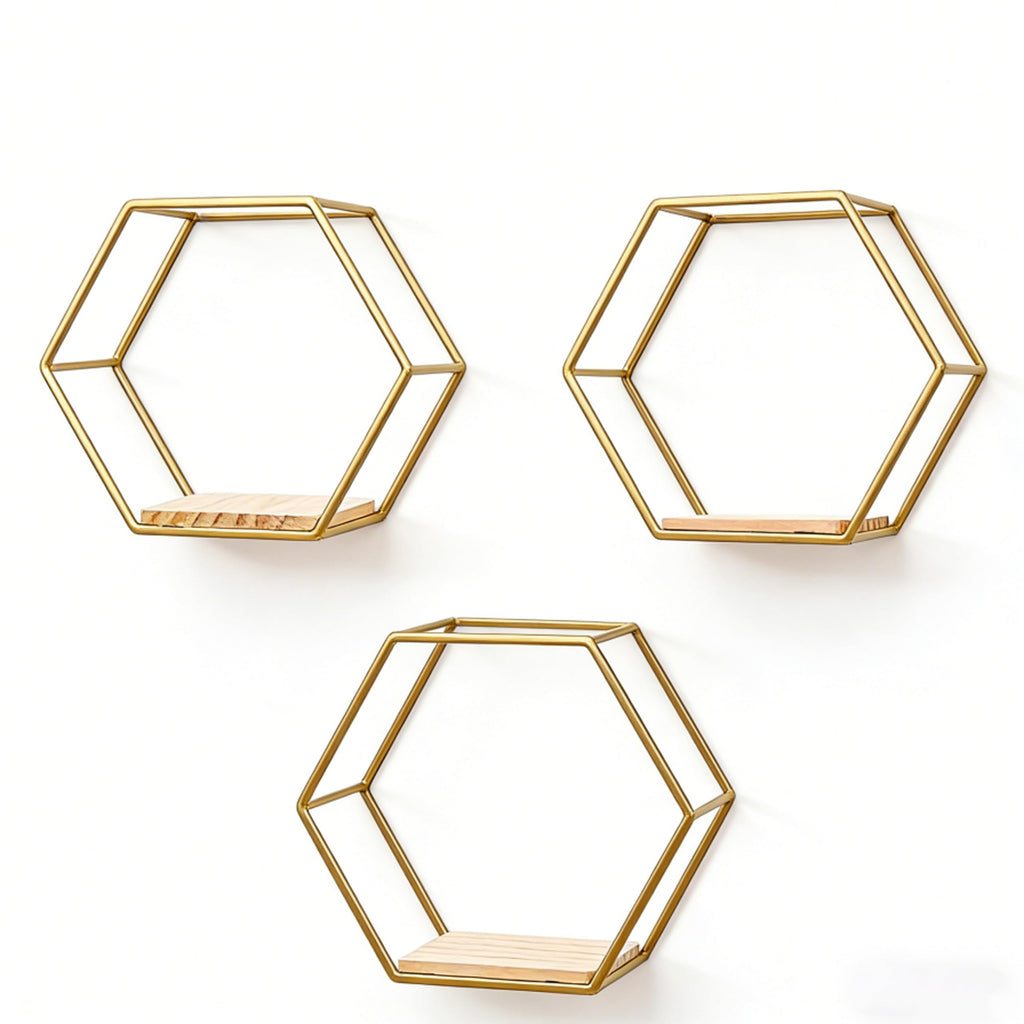 Gold Hexagon Floating Wall Shelves 3 Pack