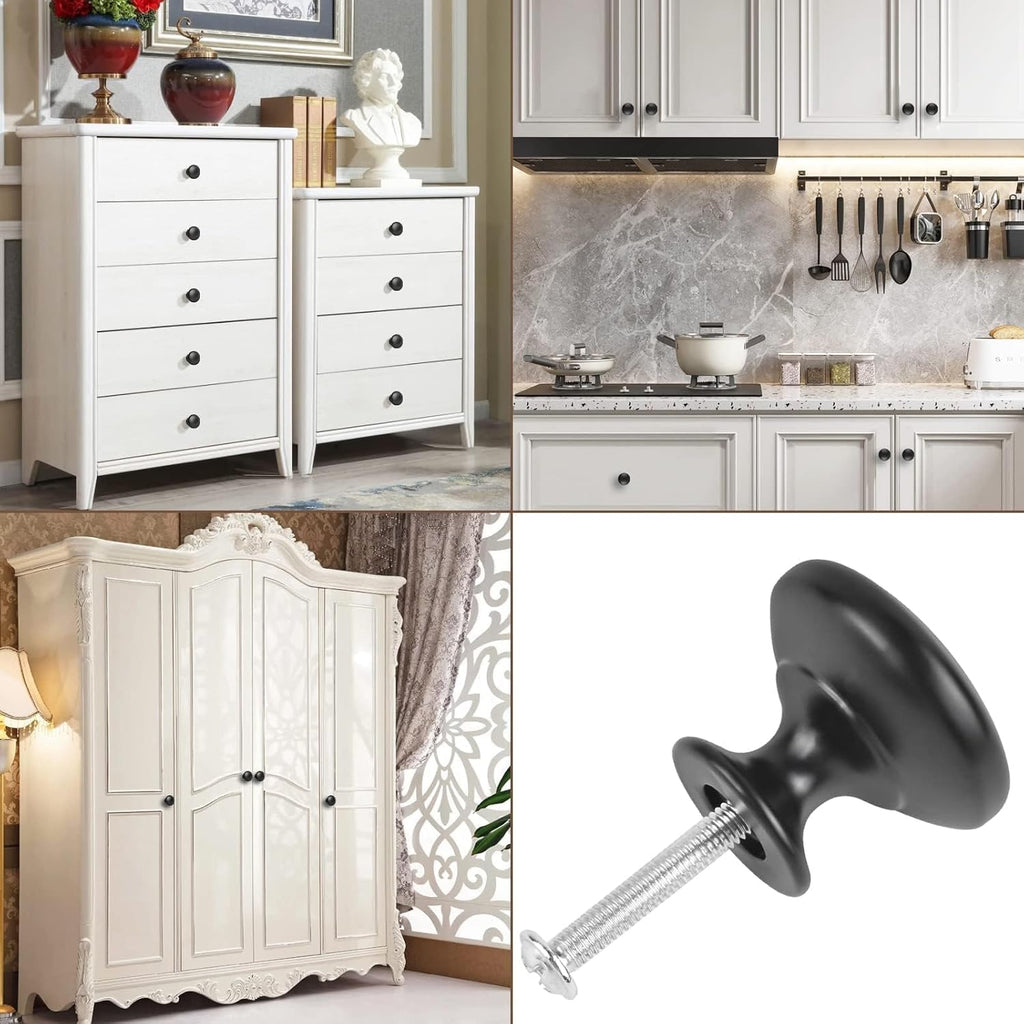Matte Black Cabinet Knobs 4 Pack, Black Drawer Knob Round 30mm/1.18" Furniture Chest Door Dresser Bathroom