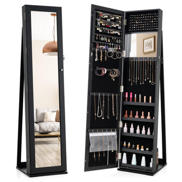 Lockable Jewelry Cabinet, Floor Standing Jewelry Armoire (Black)