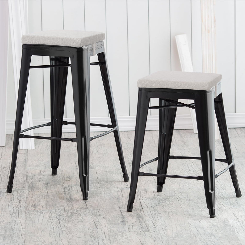 12 Inch Memory Foam Non Slip Stool Cushion Square Set of 2, Dual-Layer Design Bar Stool Cushions with Ties Square