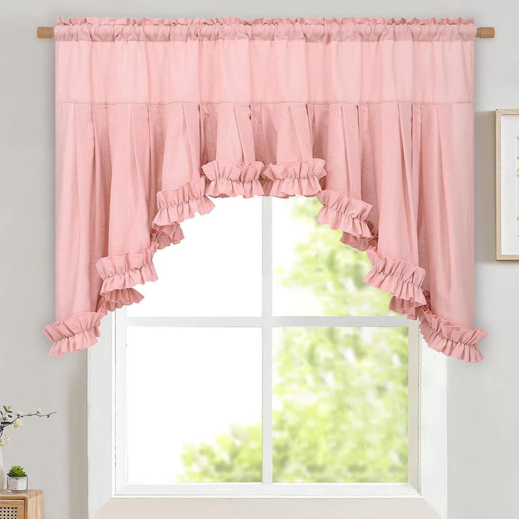 Pink linen ruffle swag valance 60W x 36L - Casa Home Living